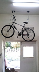 Bike on ceiling of studio wall